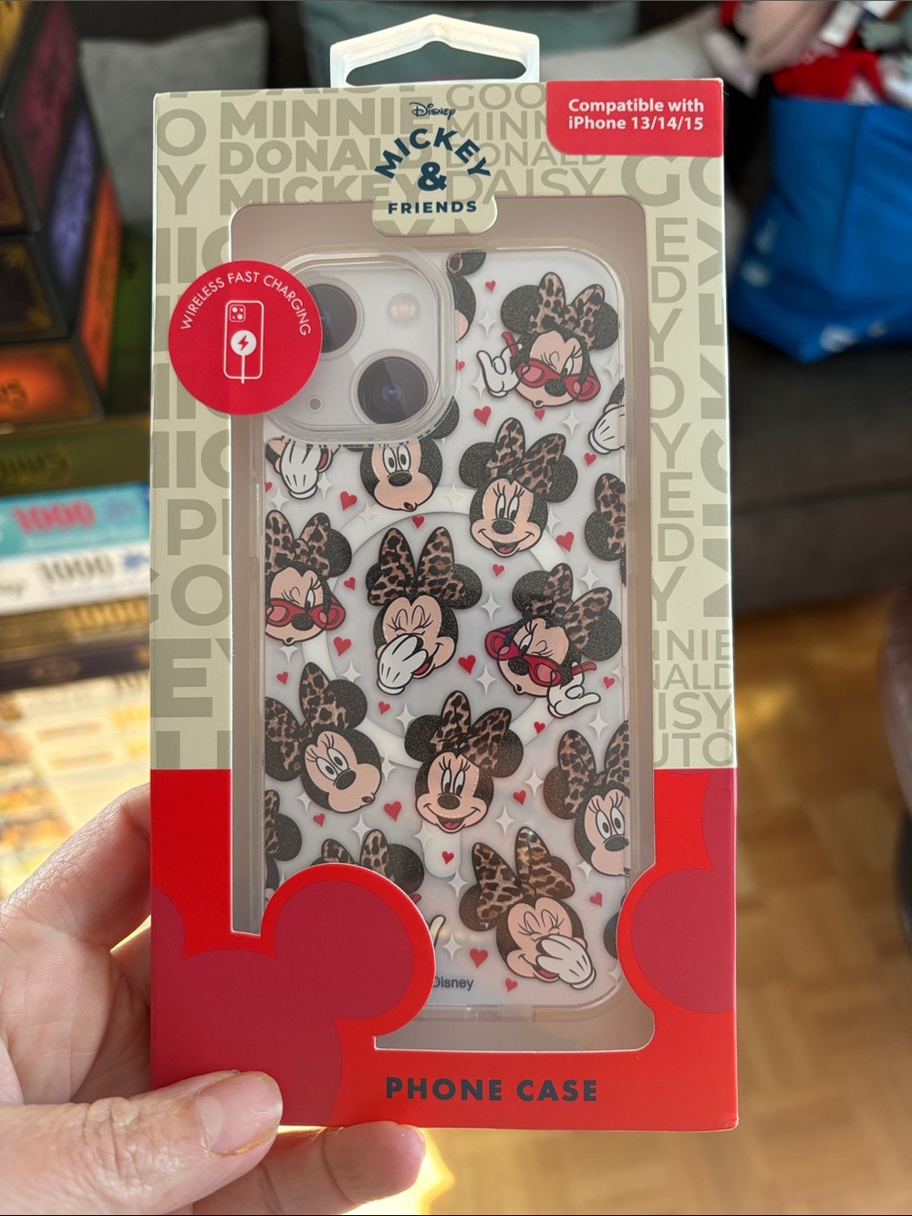Disney Minnie Mouse Leopard Bow Clear Phone Case for iPhone 13/14/15 - White